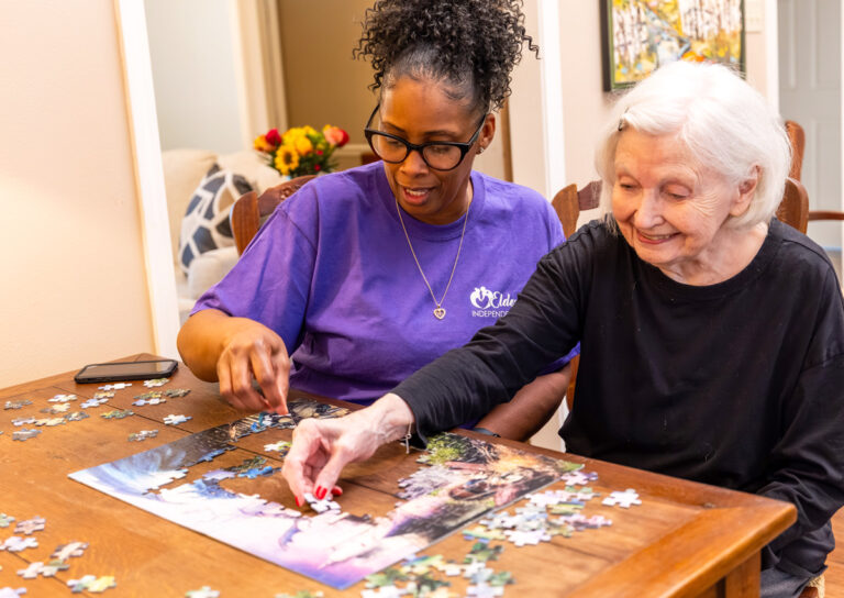Caregivers engage with residents